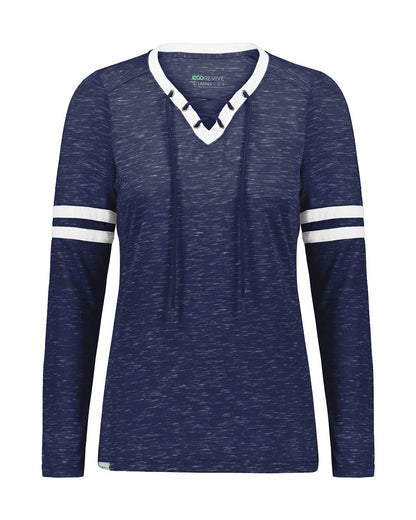 Holloway Women's Eco Revive™ Monterey Long Sleeve V-Neck T-Shirt 223246 #color_Navy Heather/ White