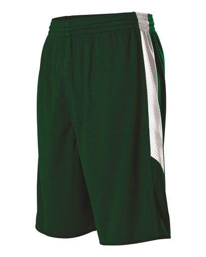 Alleson Athletic Single Ply Reversible Basketball Shorts 589PSP #color_Forest/ White