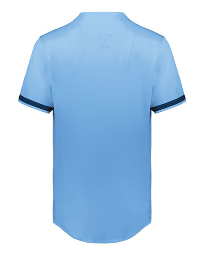 Augusta Sportswear Unisex Full Button Baseball Jersey 6909 #color_Columbia Blue/ Navy
