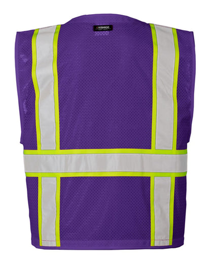 Kishigo Unisex EV Series® Enhanced Visibility Multi-Pocket Mesh Vest B100-111 #color_Purple/ Lime - B109