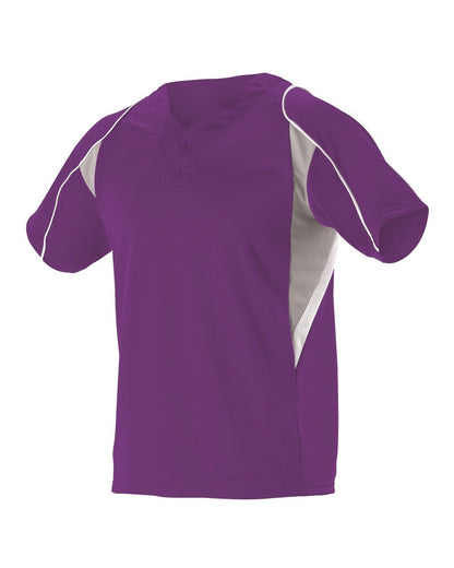 Alleson Athletic Youth Two Button Henley Baseball Jersey 529Y #color_Purple/ Grey/ White