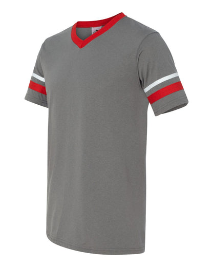 Augusta Sportswear V-Neck Jersey with Striped Sleeves 360 #color_Graphite/ Red/ White