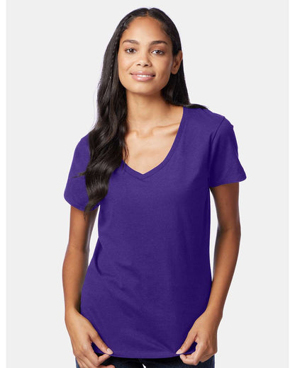 Hanes Women's Perfect-T V-Neck T-Shirt S04V #colormdl_Purple