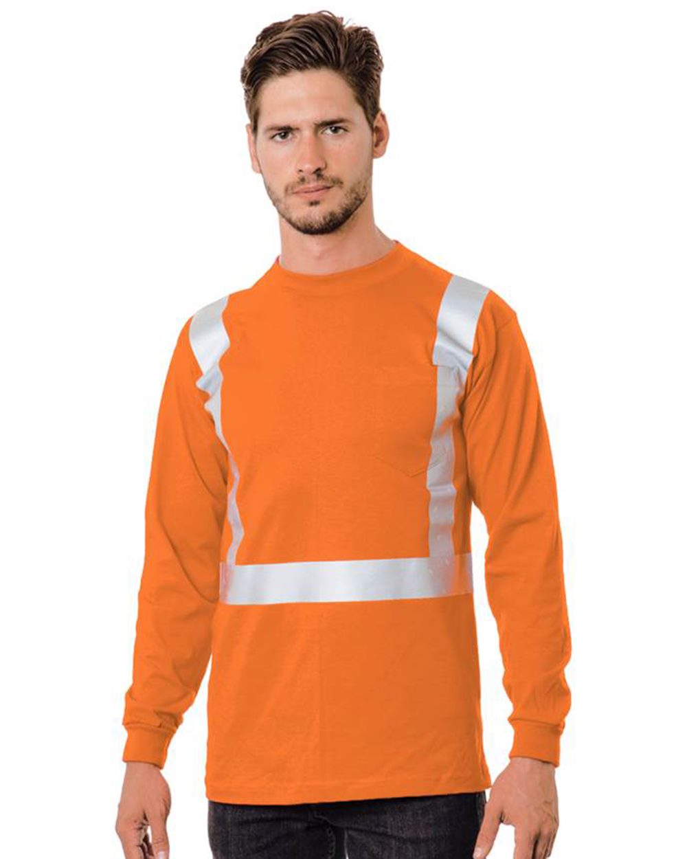 Bayside Unisex USA-Made 50/50 Hi-Visibility Long Sleeve Pocket T-Shirt 3782