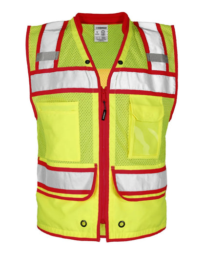 Kishigo Men's Color Contrast High Performance Surveyors Vest S5042-5046 #color_Lime/ Red - S5043