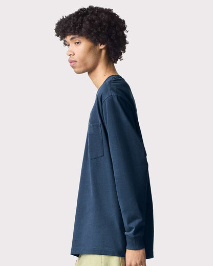 American Apparel Unisex Super Heavyweight Long Sleeve Pocket Tee 9410 #colormdl_Sea Blue