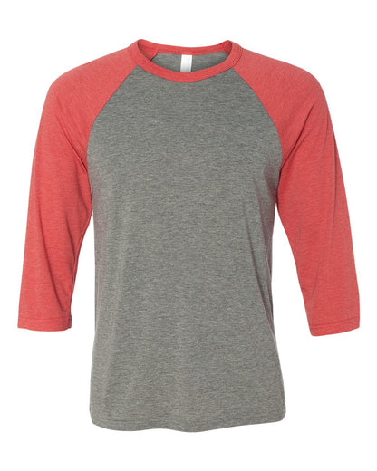 BELLA + CANVAS Three-Quarter Sleeve Baseball Tee 3200 #color_Grey/ Red Triblend