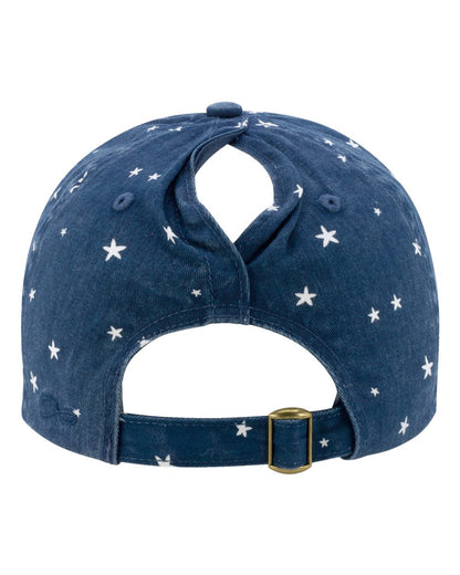 Infinity Her Women's Garment-Washed Fashion Print Cap HATTIE #color_Navy/ White Stars