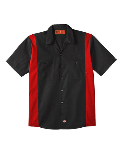 Dickies Men's Tall Industrial Colorblocked Short Sleeve Shirt LS524T #color_Black/ English Red
