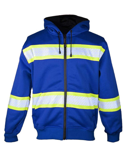 Kishigo Men's EV Series® Enhanced Visibility Full-Zip Hooded Sweatshirt B310-313 #color_Royal Blue/ Lime
