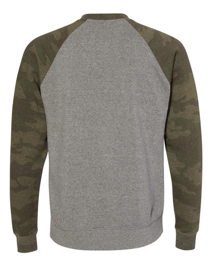 Independent Trading Co. Unisex Special Blend Raglan Crewneck Sweatshirt PRM30SBC #color_Nickel Heather/ Forest Camo