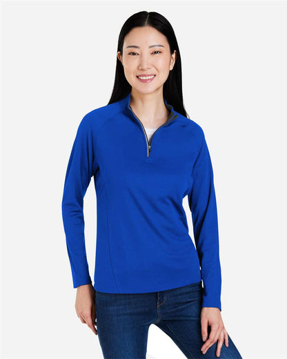 CORE365 Women's Origin Performance Pique Quarter-Zip Pullover CE418W #colormdl_True Royal/ Carbon