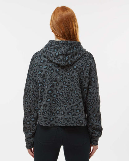 J. America Women's Crop Hooded Sweatshirt 8853 #colormdl_Black Leopard Triblend