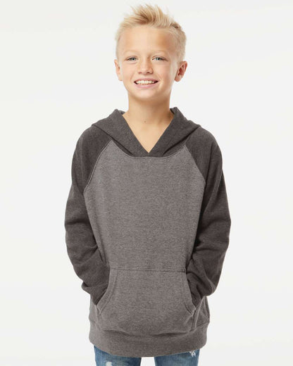 Independent Trading Co. Youth Lightweight Special Blend Raglan Hooded Sweatshirt PRM15YSB #colormdl_Nickel/ Carbon