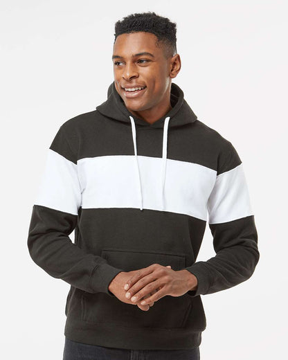 J. America Men's Varsity Fleece Colorblocked Hooded Sweatshirt 8644 #colormdl_Black