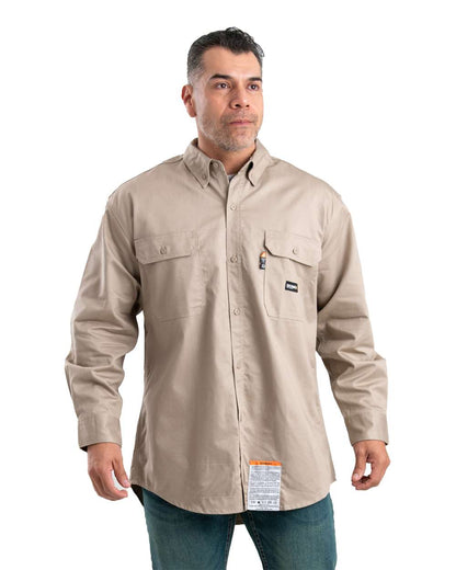 Berne Apparel Men's Tall Flame-Resistant Button Down Work Shirt FRSH10T #colormdl_Khaki