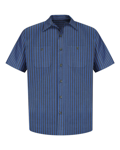 Red Kap Men's Tall Industrial Short Sleeve Work Shirt SP24T #color_Grey/ Blue Stripe