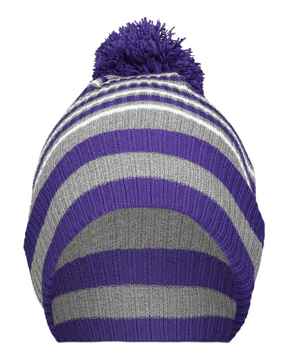 Holloway 8 1/2" Spirit Pom Beanie 223815 #color_Purple/ Heather Grey/ White