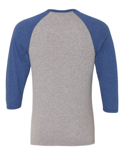 JERZEES Unisex Triblend Three-Quarter Raglan Baseball T-Shirt 601RR #color_Oxford/ True Blue Heather