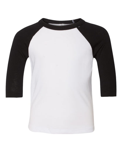 BELLA + CANVAS Toddler Three-Quarter Sleeve Baseball Tee 3200T #color_White/ Black