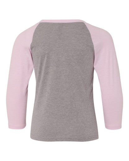 Next Level Youth CVC Three-Quarter Sleeve Raglan T-Shirt 3352 #color_Lilac Sleeves/ Dark Heather Grey Body
