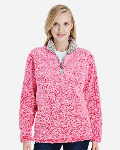 J. America Women’s Epic Sherpa Quarter-Zip Pullover 8451 #colormdl_Fire Coral Heather