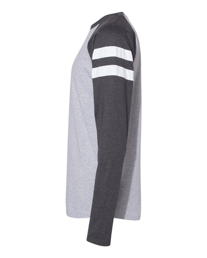 LAT Unisex Fine Jersey Mash Up Long Sleeve Tee 6934 #color_Vintage Heather/ Vintage Navy