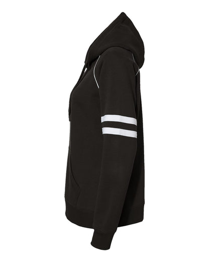 J. America Women's Varsity Fleece Piped Hooded Sweatshirt 8645 #color_Black