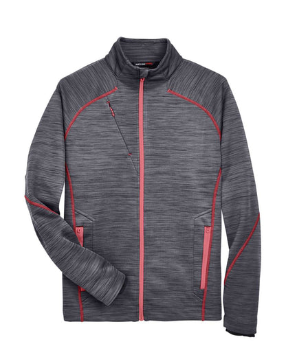 North End Men's Flux Mélange Bonded Fleece Jacket 88697 #color_Carbon/ Olympic Red