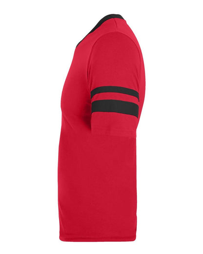 Augusta Sportswear V-Neck Jersey with Striped Sleeves 360 #color_Red/ Black