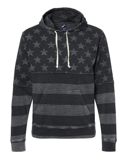 J. America Men's Triblend Fleece Hooded Sweatshirt 8871 #color_Black Stars &amp; Stripes Triblend