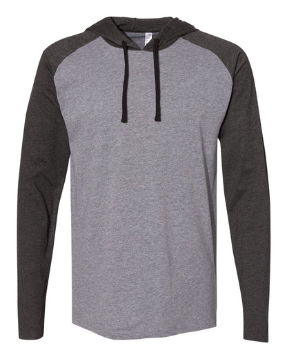 LAT Men's Fine Jersey Hooded Long Sleeve Raglan T-Shirt 6917 #color_Granite Heather/ Vintage Smoke/ Black