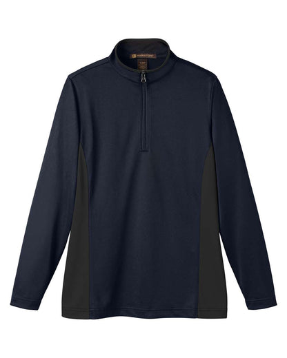 Harriton Women's Flash Snag Protection Plus IL Colorblock Quarter-Zip Pullover M786W #color_Dark Navy/ Dark Charcoal