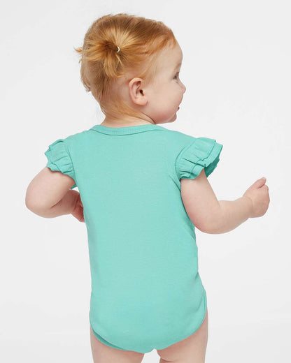 Rabbit Skins Infant Flutter Sleeve Baby Rib Bodysuit 4439 #colormdl_Saltwater