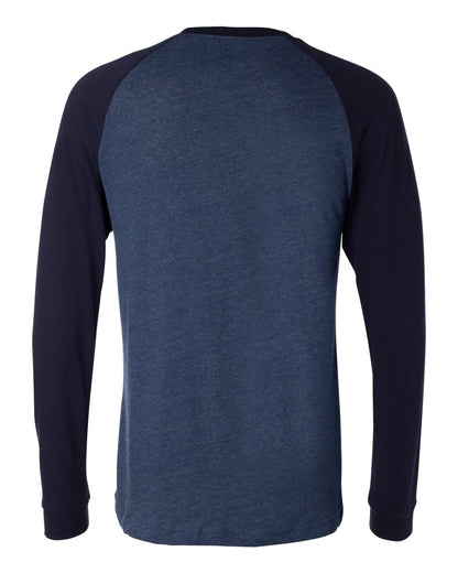 BELLA + CANVAS Men's Long Sleeve Jersey Baseball Tee 3000 #color_Heather Navy/ Midnight