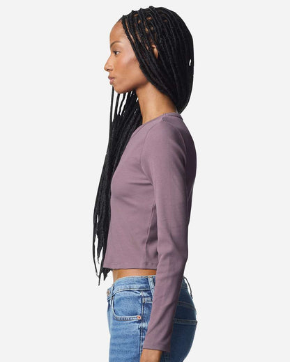 American Apparel Women's Baby Rib Long Sleeve Cropped Tee BR2107 #colormdl_Smokey Violet