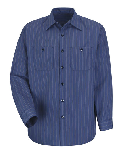 Red Kap Men's Premium Long Sleeve Work Shirt SP10 #color_IC-Blue/ Brown/ white