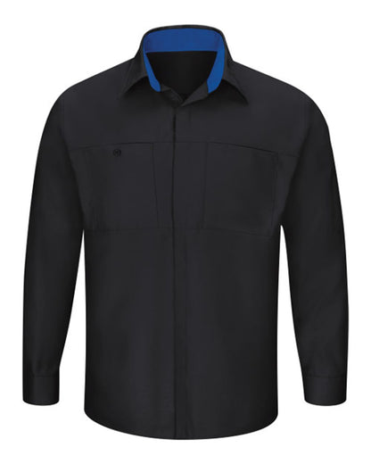 Red Kap Men's Performance Plus Long Sleeve Shirt with OilBlok Technology SY32 #color_Black/ Royal Blue