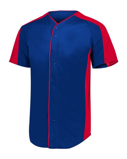 Augusta Sportswear Youth Full Button Baseball Jersey 1656 #color_Navy/ Red