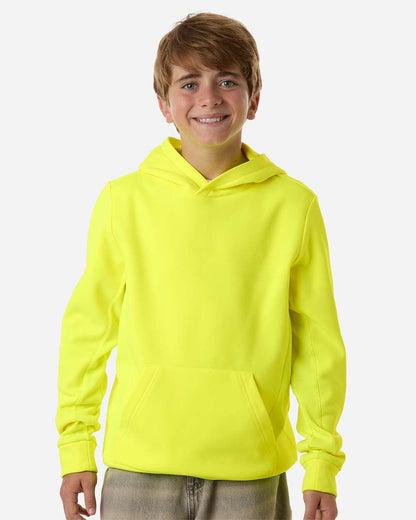 Team 365 Youth Squad Hooded Tech Fleece Pullover TT400Y #colormdl_Safety Yellow