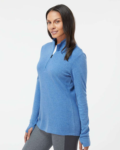 Adidas Women's 3-Stripe Quarter-Zip Sweater Pullover A555 #colormdl_Focus Blue Melange