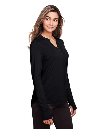 North End Women's JAQ Stretch Performance V-Neck Snap Pullover NE400W #colormdl_Black