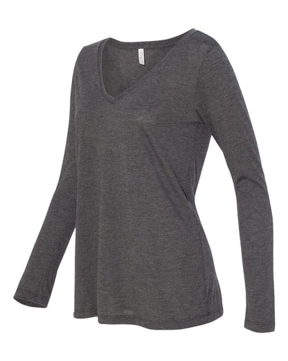 BELLA + CANVAS Women's Flowy Long Sleeve V-Neck Tee 8855 #color_Dark Grey Heather