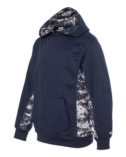 Badger Youth Digital Camo Colorblock Performance Fleece Hooded Sweatshirt 2464 #color_Navy/ Navy