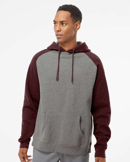 Independent Trading Co. Raglan Hooded Sweatshirt IND40RP #colormdl_Gunmetal Heather/ Burgundy Heather