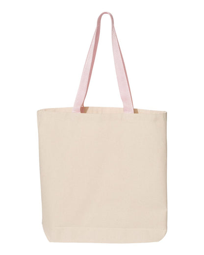 Q-Tees 11L Canvas Tote with Contrast-Color Handles Q4400 #color_Natural/ Light Pink