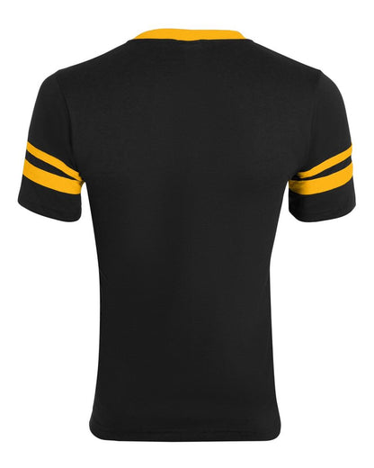 Augusta Sportswear V-Neck Jersey with Striped Sleeves 360 #color_Black/ Gold