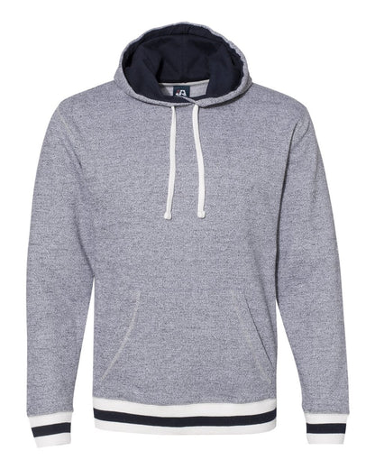J. America Unisex Peppered Fleece Lapover Hooded Sweatshirt 8701 #color_Pepper/ Navy