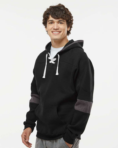 J. America Men's Sport Lace Colorblocked Fleece Hooded Sweatshirt 8832 #colormdl_Black