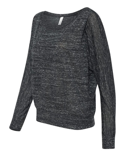 BELLA + CANVAS Women’s Flowy Off Shoulder Long Sleeve Tee 8850 #color_Black Marble